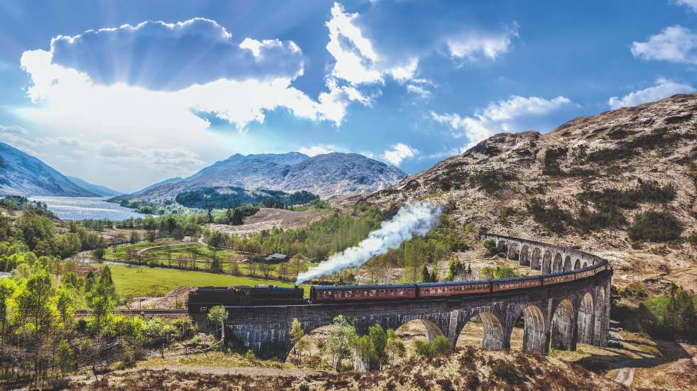 steam train on Glenfinnan viaduct